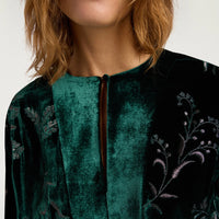 BODIAM DRESS IN EMBROIDERED VELVET - BOTTLE GREEN