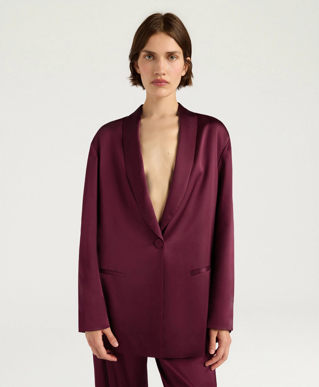 GUNNER JACKET IN STRETCH VISCOSE SATIN - WINE RED