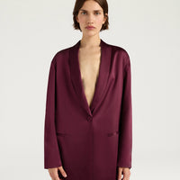 GUNNER JACKET IN STRETCH VISCOSE SATIN - WINE RED