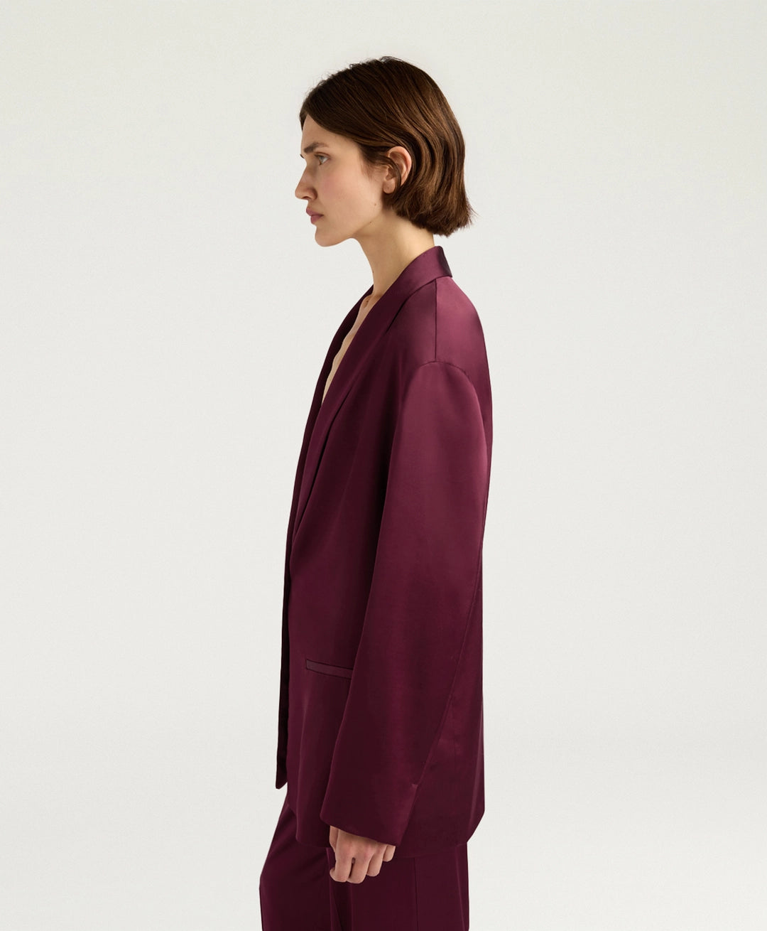 GUNNER JACKET IN STRETCH VISCOSE SATIN - WINE RED
