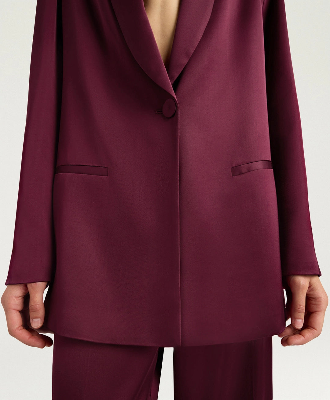 GUNNER JACKET IN STRETCH VISCOSE SATIN - WINE RED