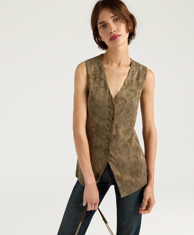COURTFIELD GILET IN JACQUARD CUPRO - MILITARY GREEN