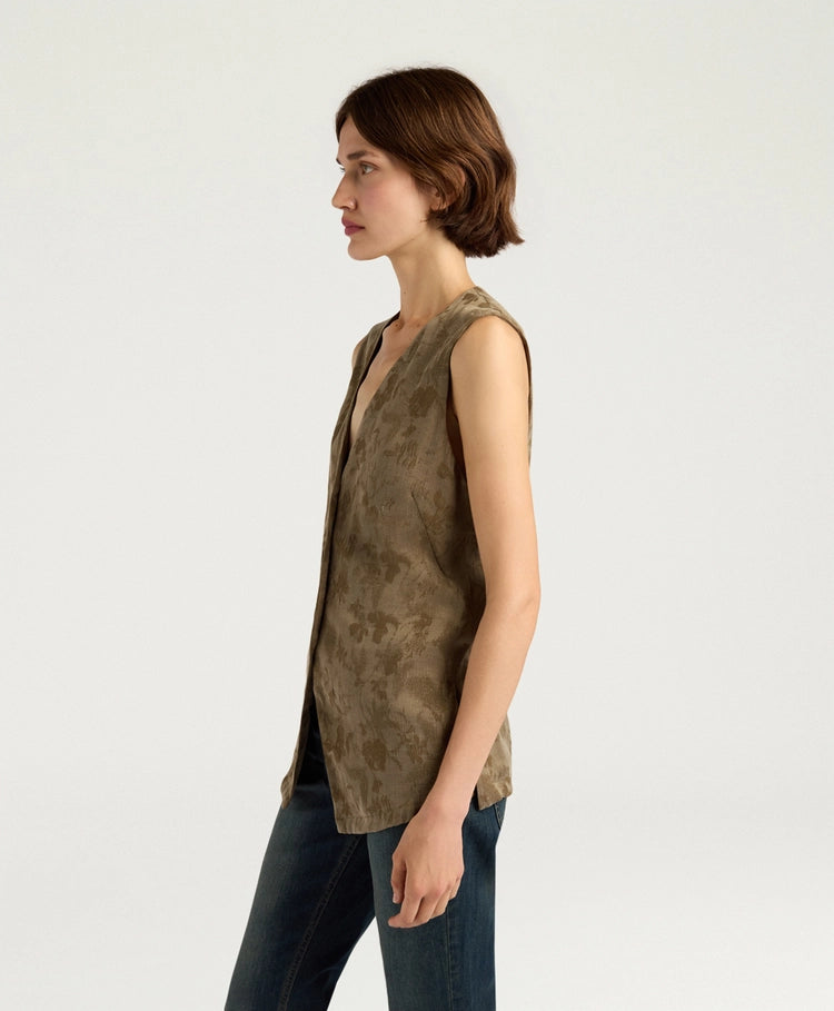 COURTFIELD GILET IN JACQUARD CUPRO - MILITARY GREEN