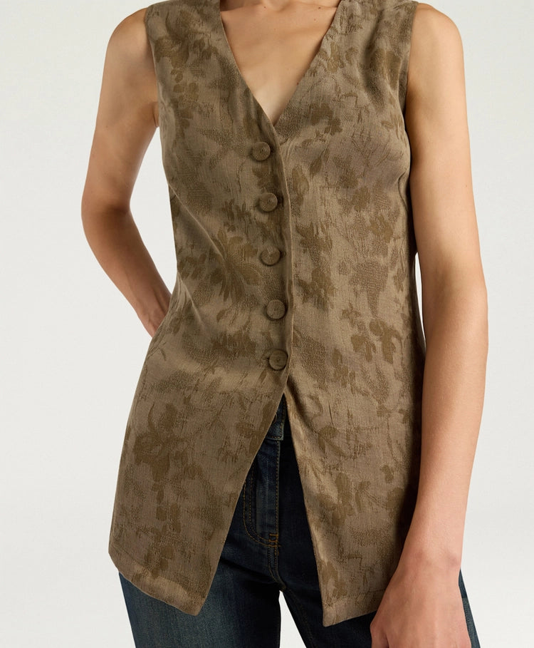 COURTFIELD GILET IN JACQUARD CUPRO - MILITARY GREEN
