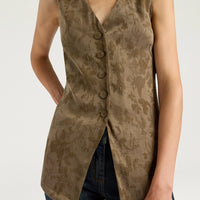 COURTFIELD GILET IN JACQUARD CUPRO - MILITARY GREEN