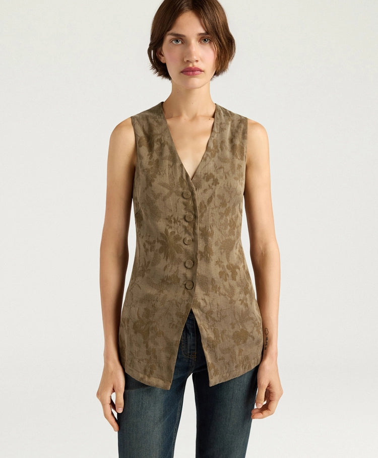 COURTFIELD GILET IN JACQUARD CUPRO - MILITARY GREEN