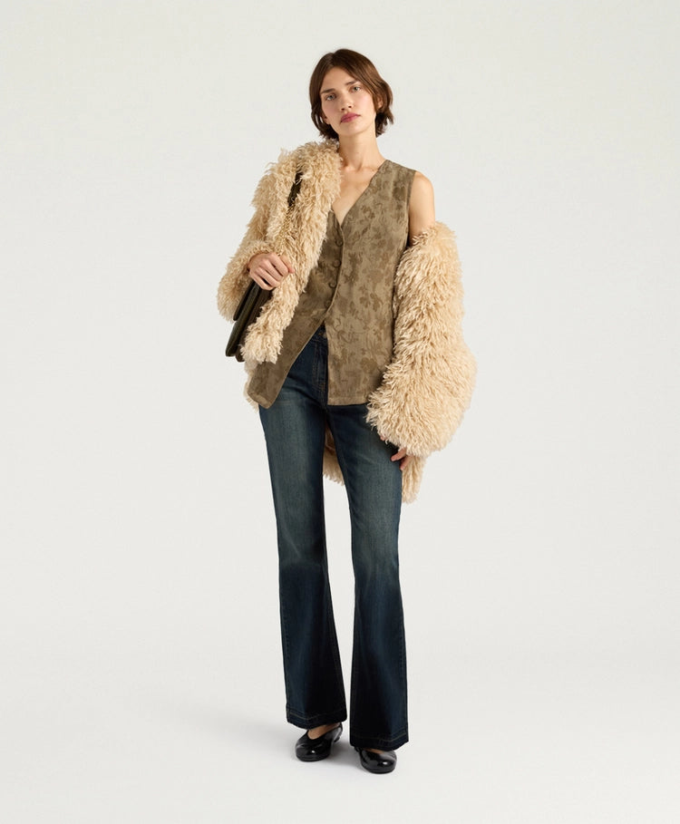 COURTFIELD GILET IN JACQUARD CUPRO - MILITARY GREEN