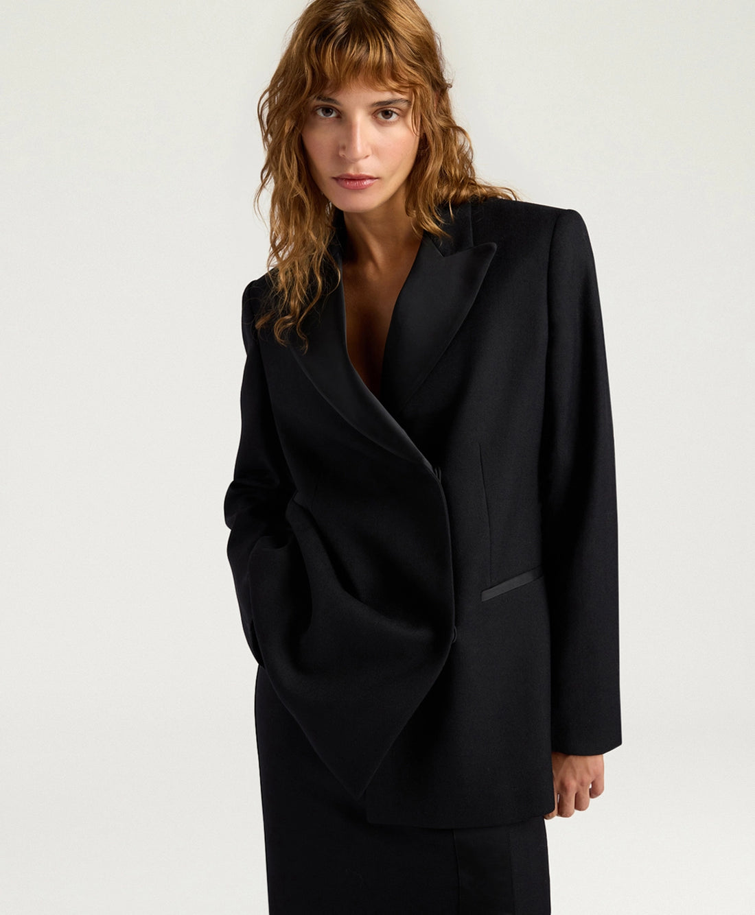 LOVELACE JACKET IN SOLID COLOUR CHEVRON WOOL - BLACK