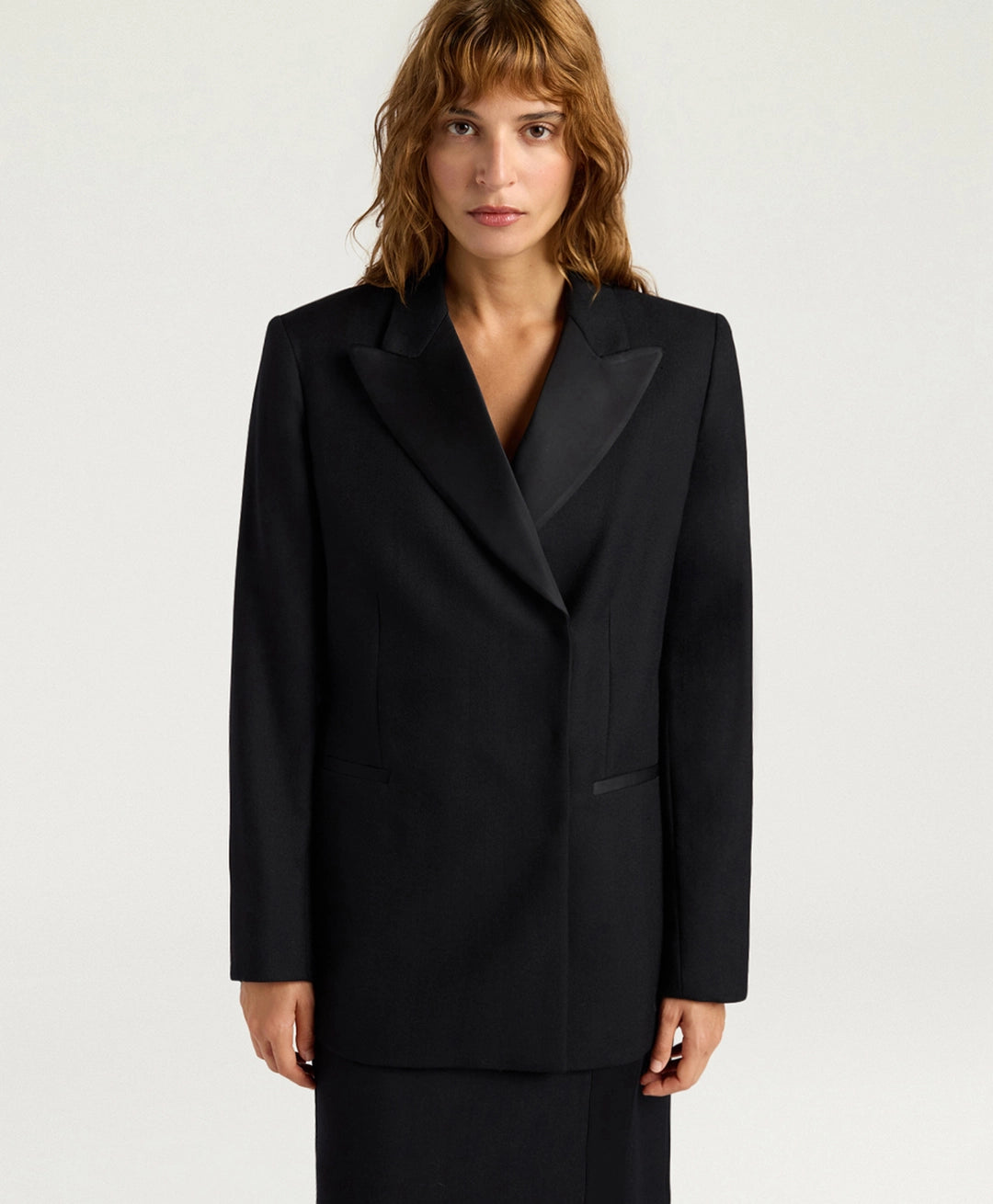 LOVELACE JACKET IN SOLID COLOUR CHEVRON WOOL - BLACK