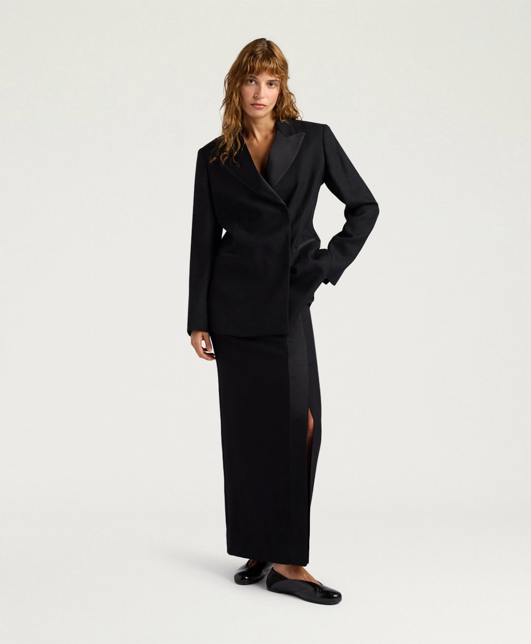 LOVELACE JACKET IN SOLID COLOUR CHEVRON WOOL - BLACK