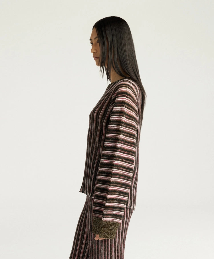 CHICORY MULTISTRIPED LUREX TOP - PINK MULTICOLOR