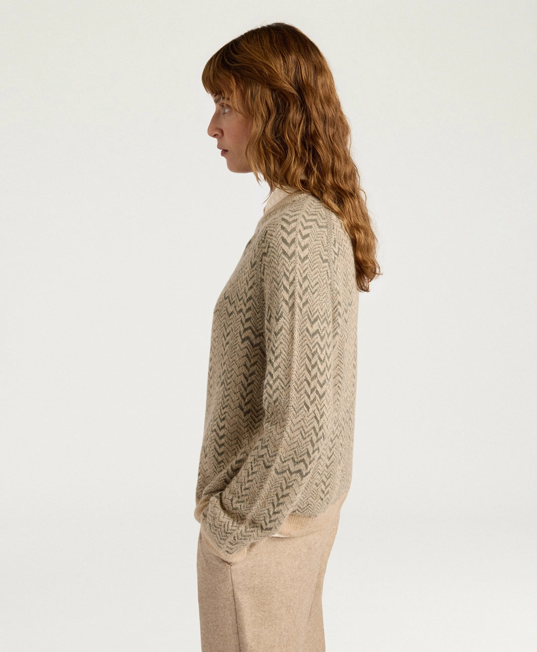 SAGE SWEATER IN JACQUARD - GREEN/BEIGE