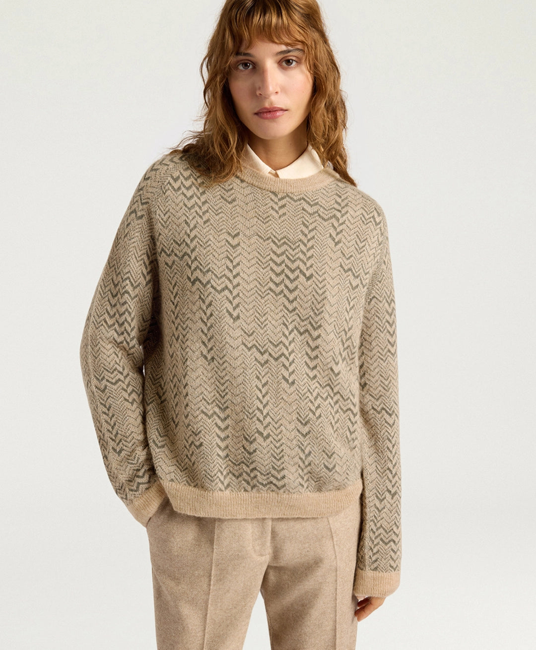 SAGE SWEATER IN JACQUARD - GREEN/BEIGE