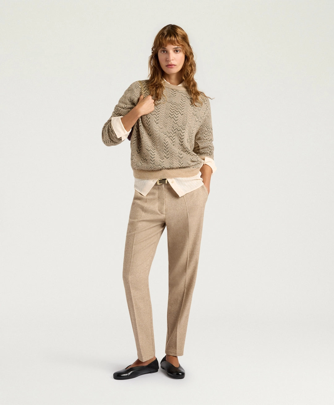 SAGE SWEATER IN JACQUARD - GREEN/BEIGE