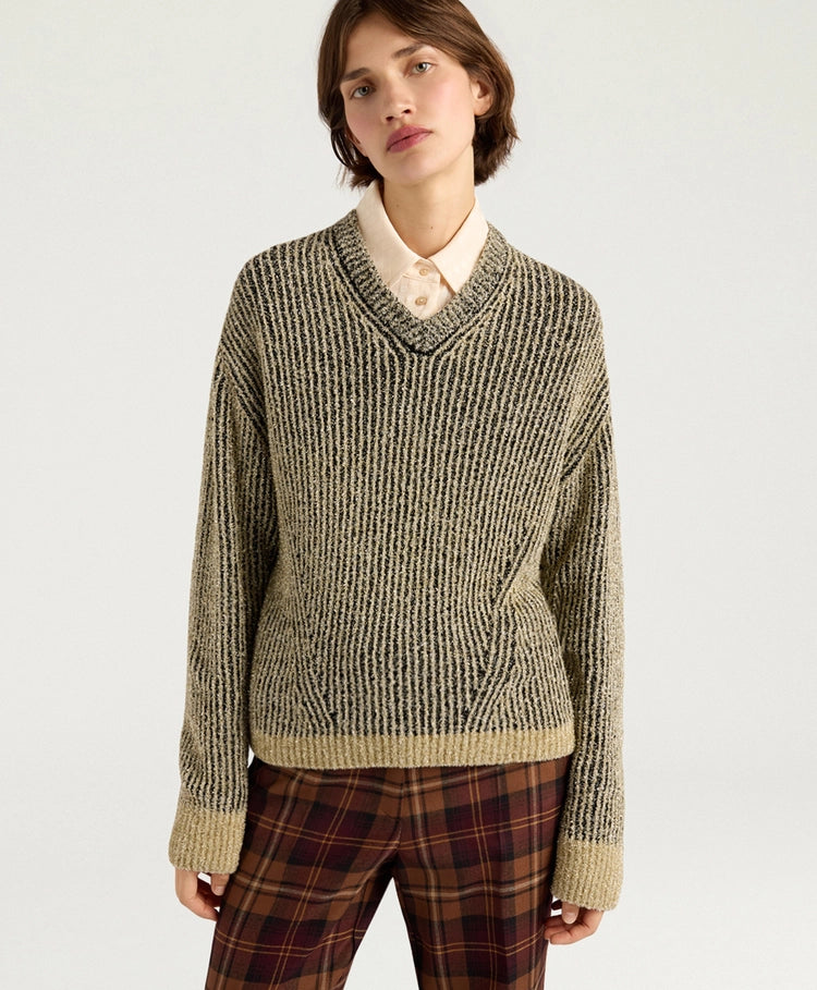 PLUM SWEATER IN JACQUARD - BLACK/GOLD