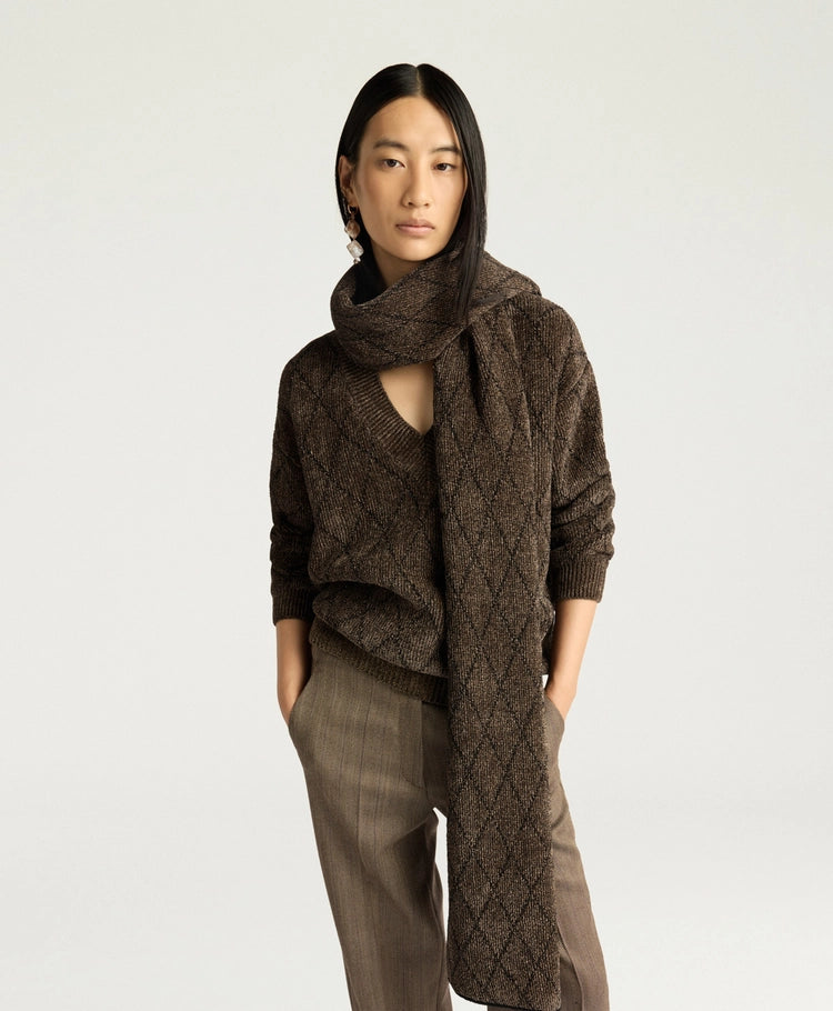 RICHMOND SCARF IN JACQUARD - BEIGE/BLACK