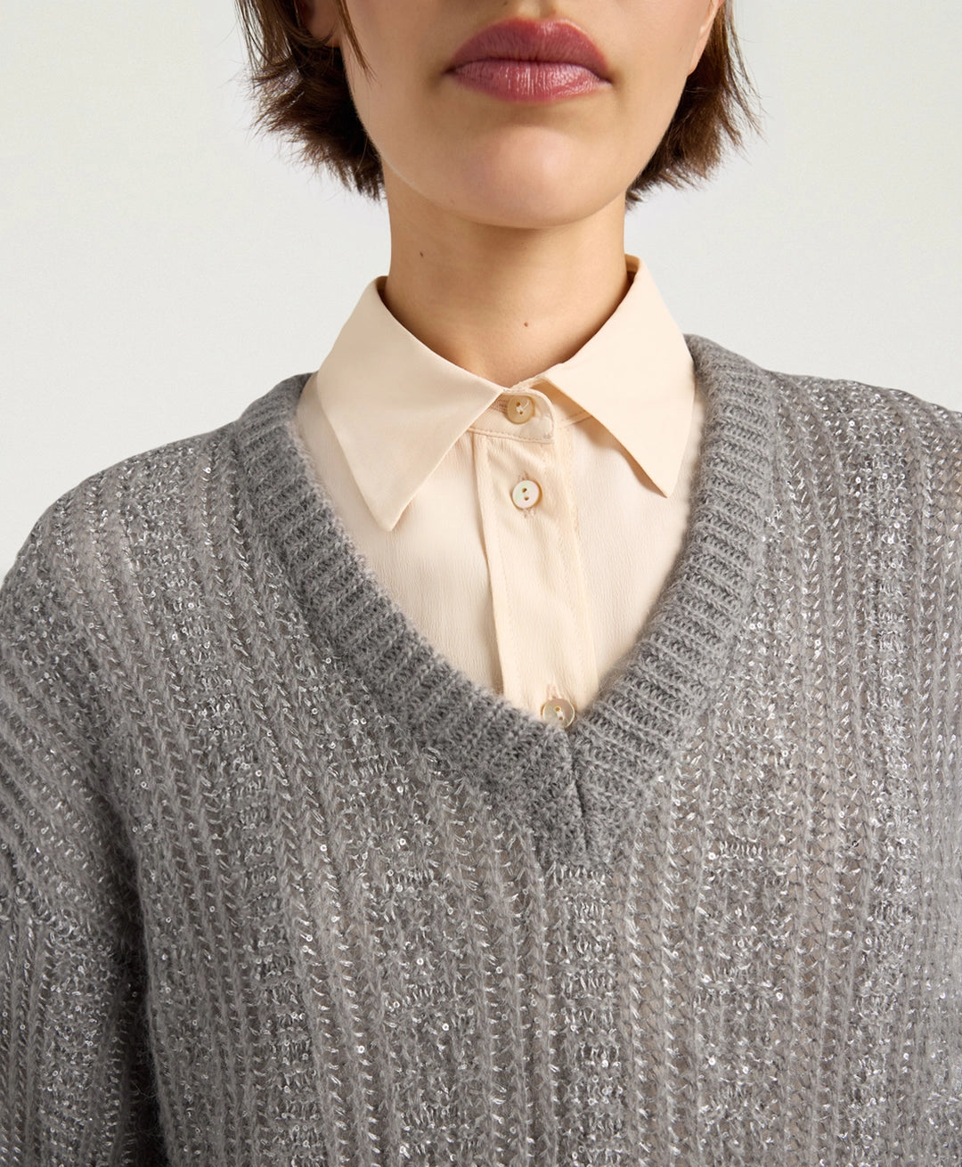 ADA SWEATER IN MOHAIR/SEQUINS - GUNMETAL GRAY
