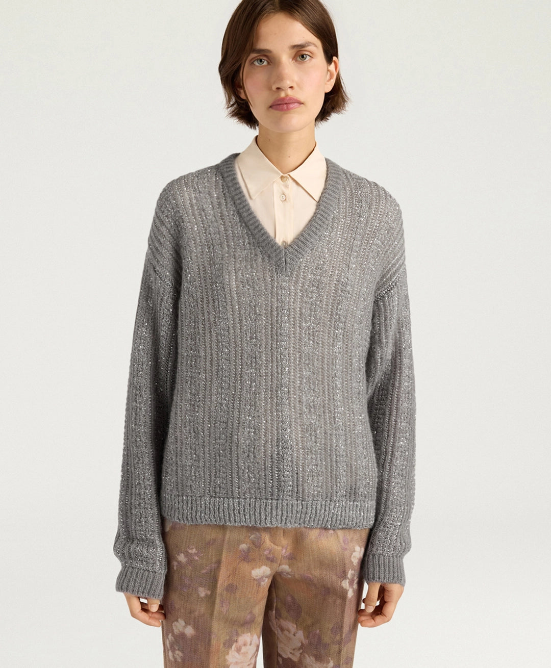 ADA SWEATER IN MOHAIR/SEQUINS - GUNMETAL GRAY
