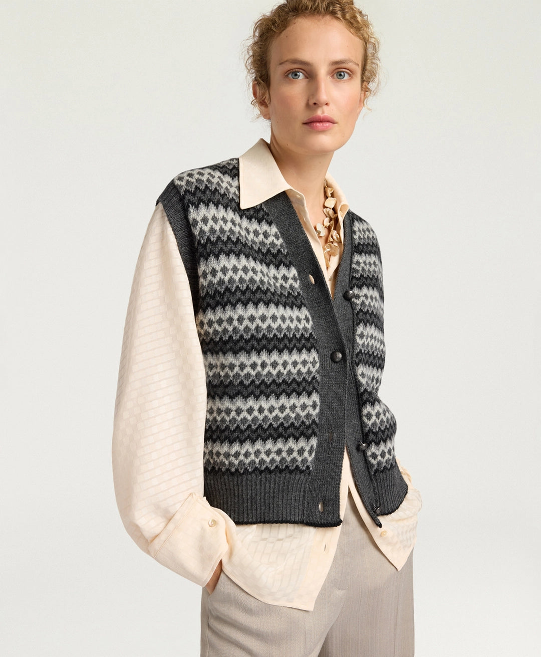THYME GILET IN JACQUARD - GREY MULTICOLOR