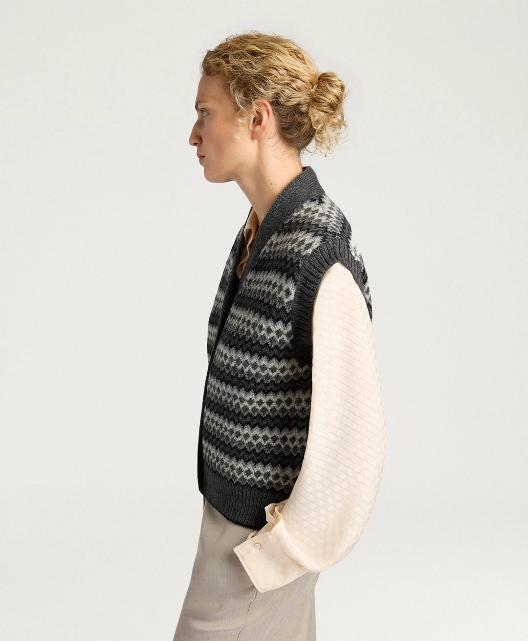 THYME GILET IN JACQUARD - GREY MULTICOLOR