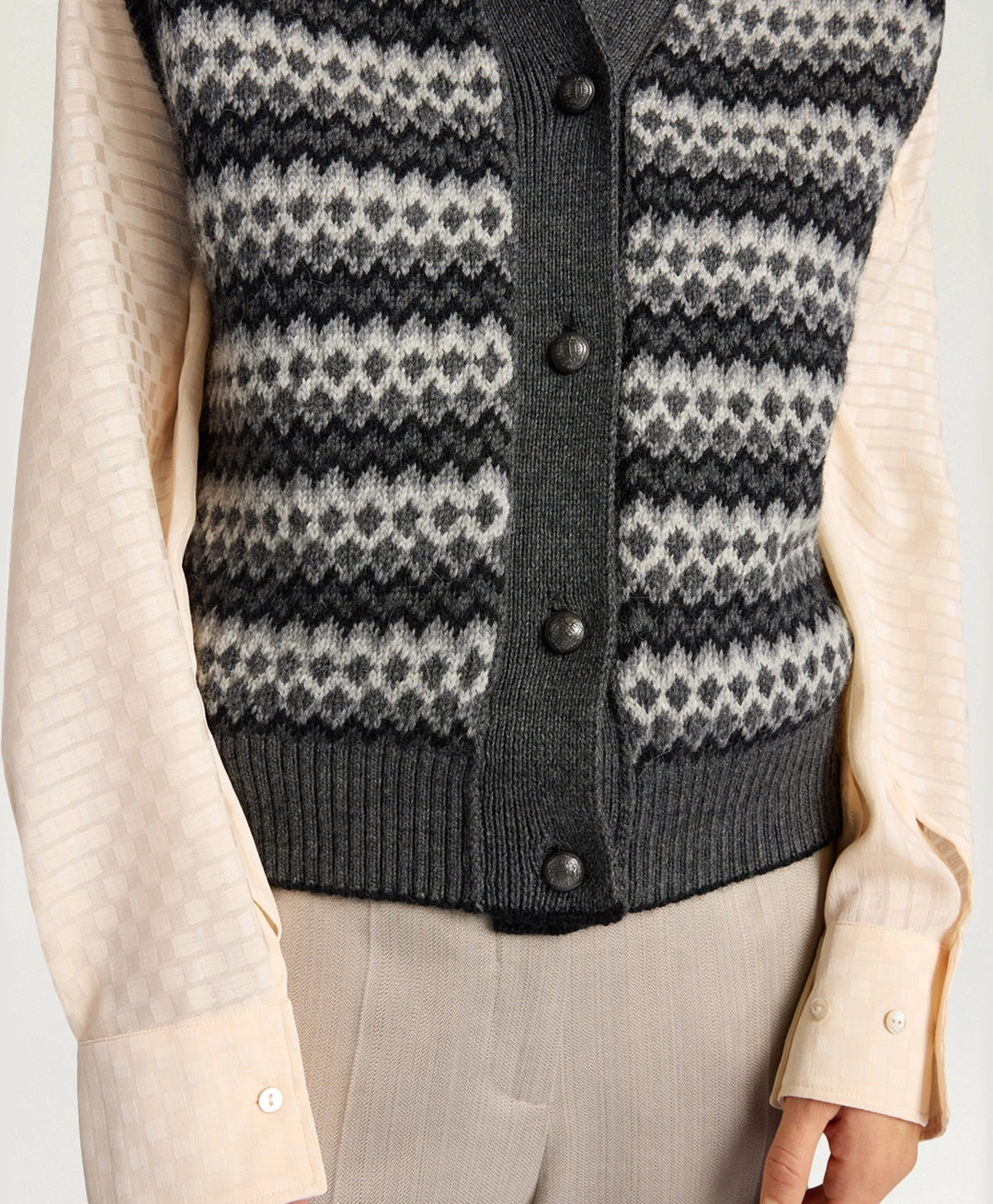 THYME GILET IN JACQUARD - GREY MULTICOLOR
