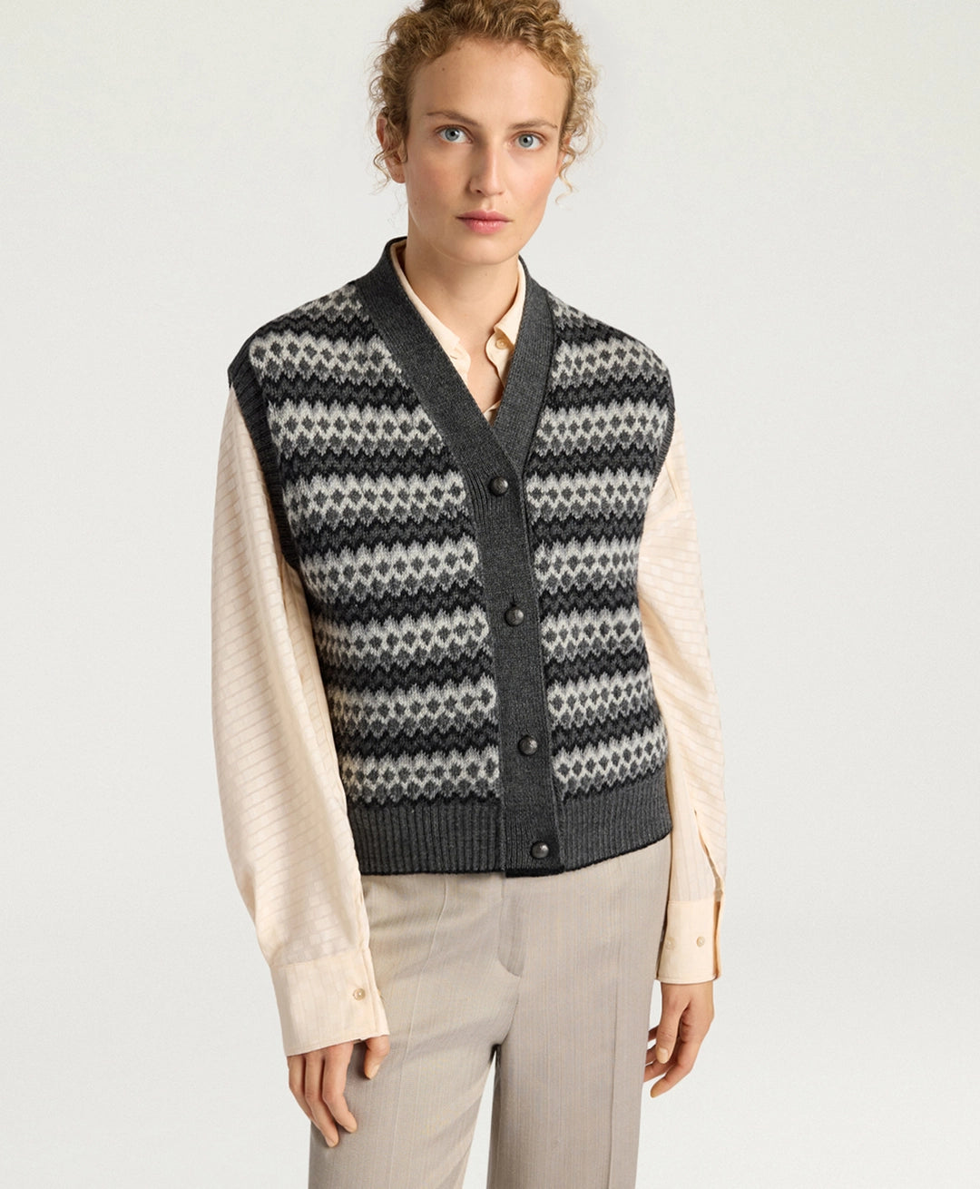 THYME GILET IN JACQUARD - GREY MULTICOLOR