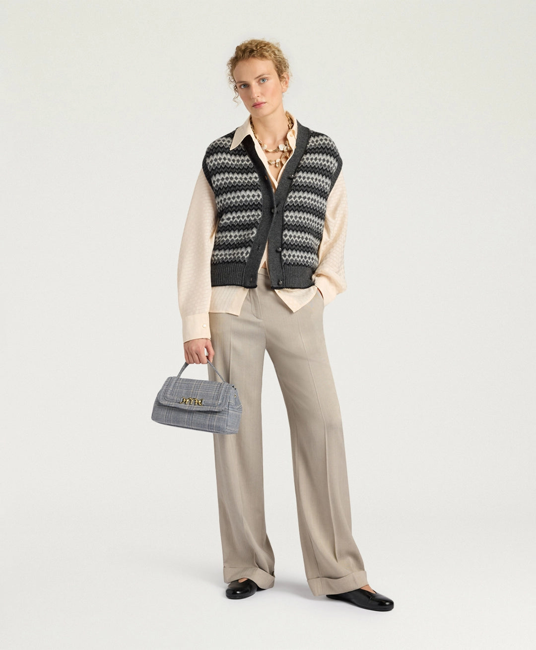 THYME GILET IN JACQUARD - GREY MULTICOLOR