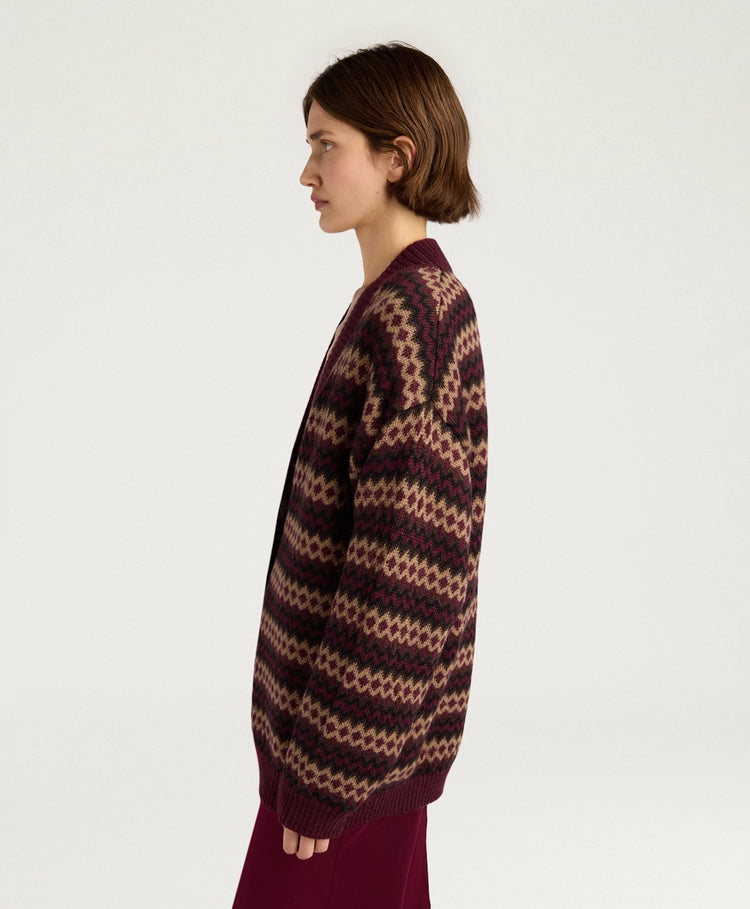 SELWIN CARDIGAN IN JACQUARD - BURGUNDY MULTICOLOR