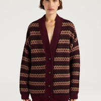 SELWIN CARDIGAN IN JACQUARD - BURGUNDY MULTICOLOR