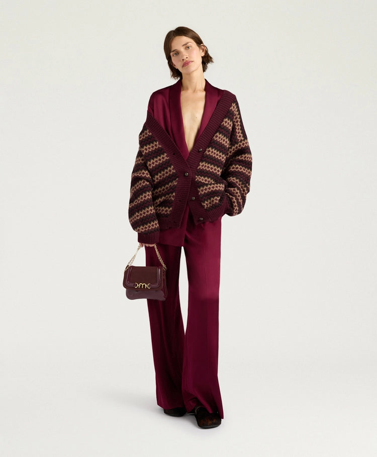 SELWIN CARDIGAN IN JACQUARD - BURGUNDY MULTICOLOR