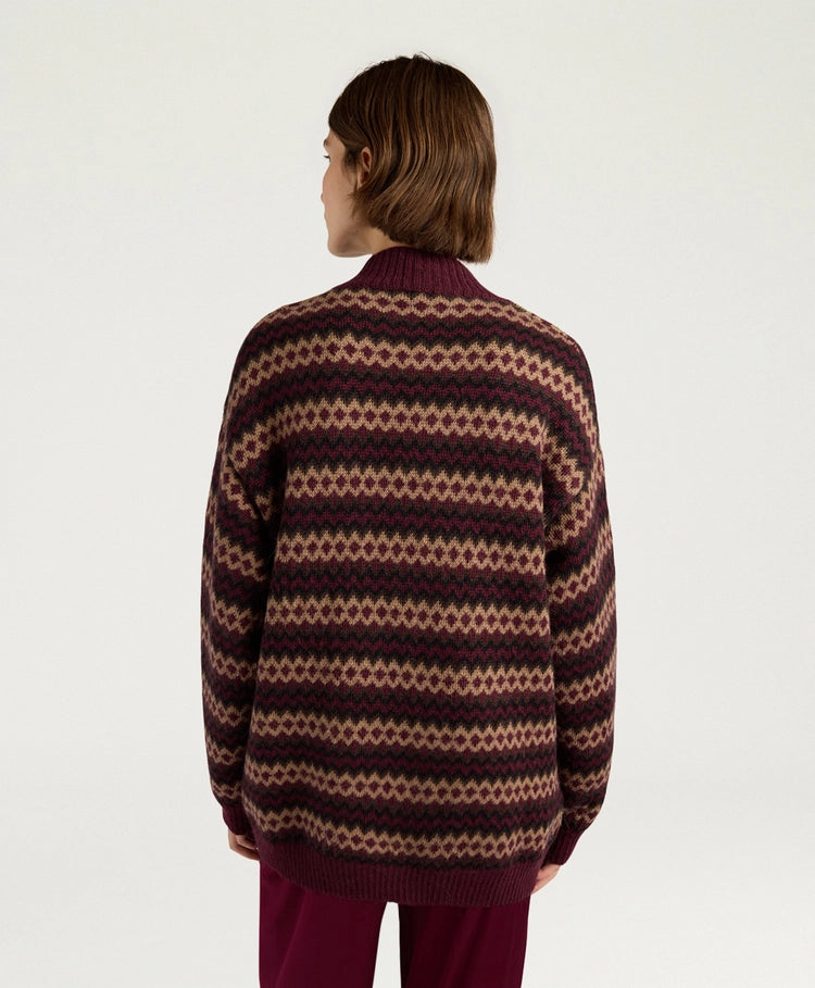 SELWIN CARDIGAN IN JACQUARD - BURGUNDY MULTICOLOR