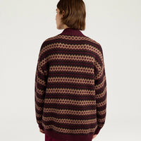 SELWIN CARDIGAN IN JACQUARD - BURGUNDY MULTICOLOR