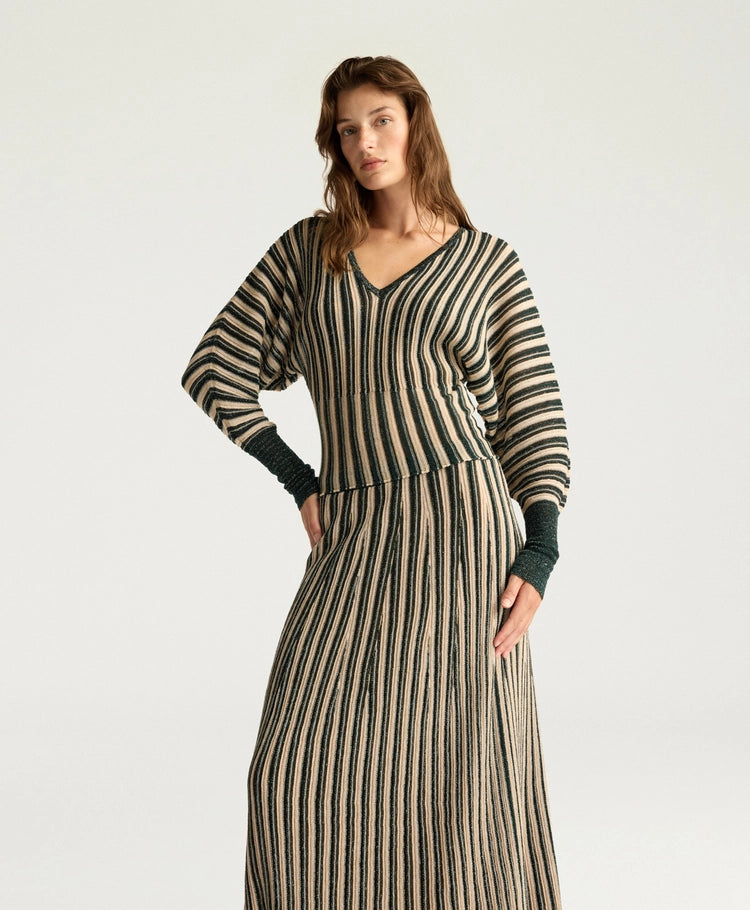 BASIL MULTISTRIPED LUREX TOP - CREAM MULTICOLOR