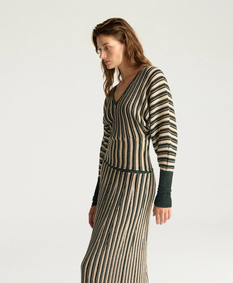 BASIL MULTISTRIPED LUREX TOP - CREAM MULTICOLOR