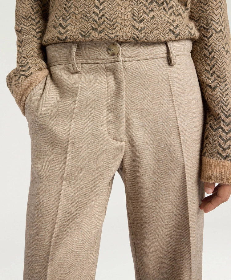 MATTHIEU PANTS IN CHEVRON WOOL - BEIGE