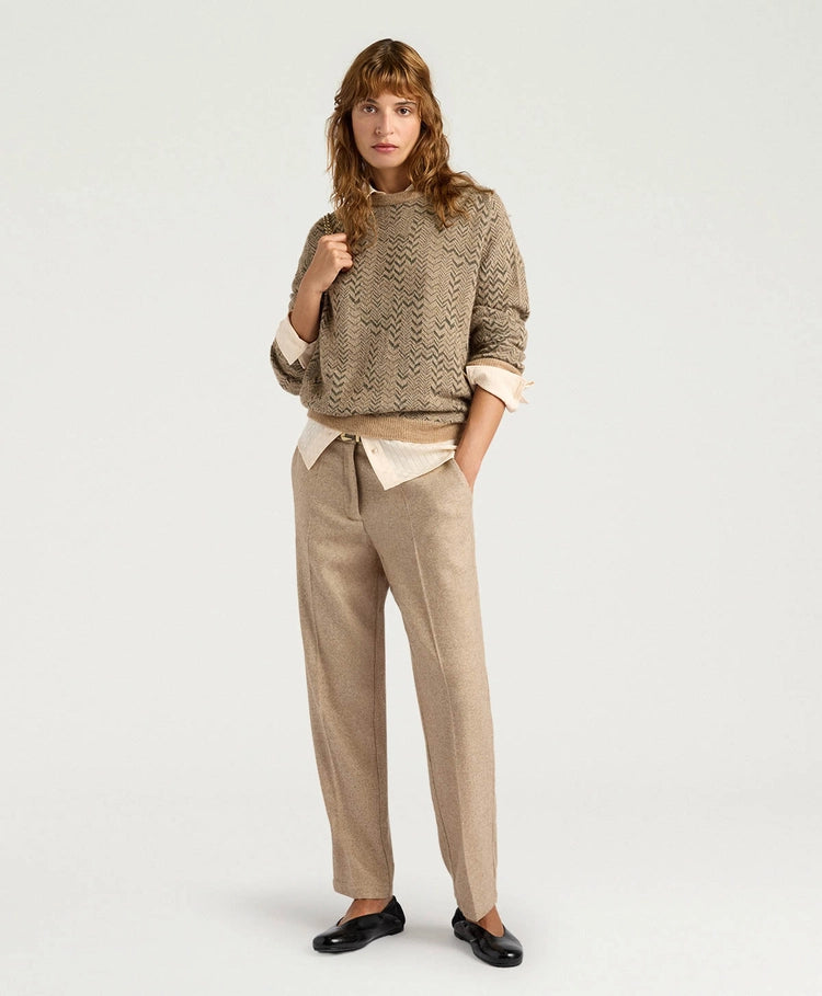 MATTHIEU PANTS IN CHEVRON WOOL - BEIGE