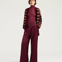 WILDE PANTS IN STRETCH VISCOSE SATIN - WINE RED