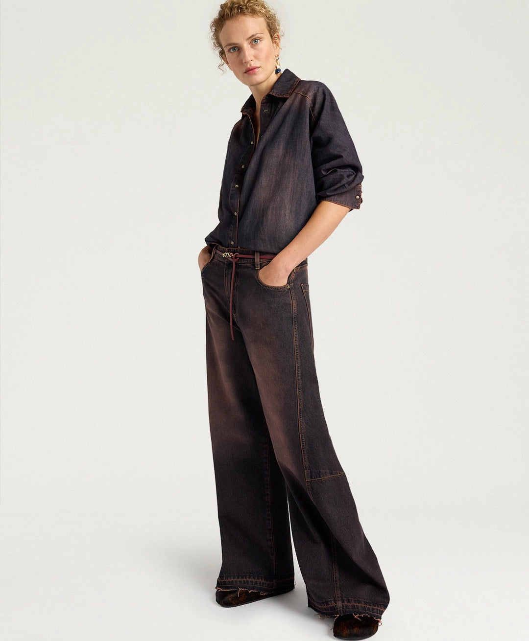 NOTTINGHAM PANTS IN 12 OZ STONE WASHED DENIM - WINE RED
