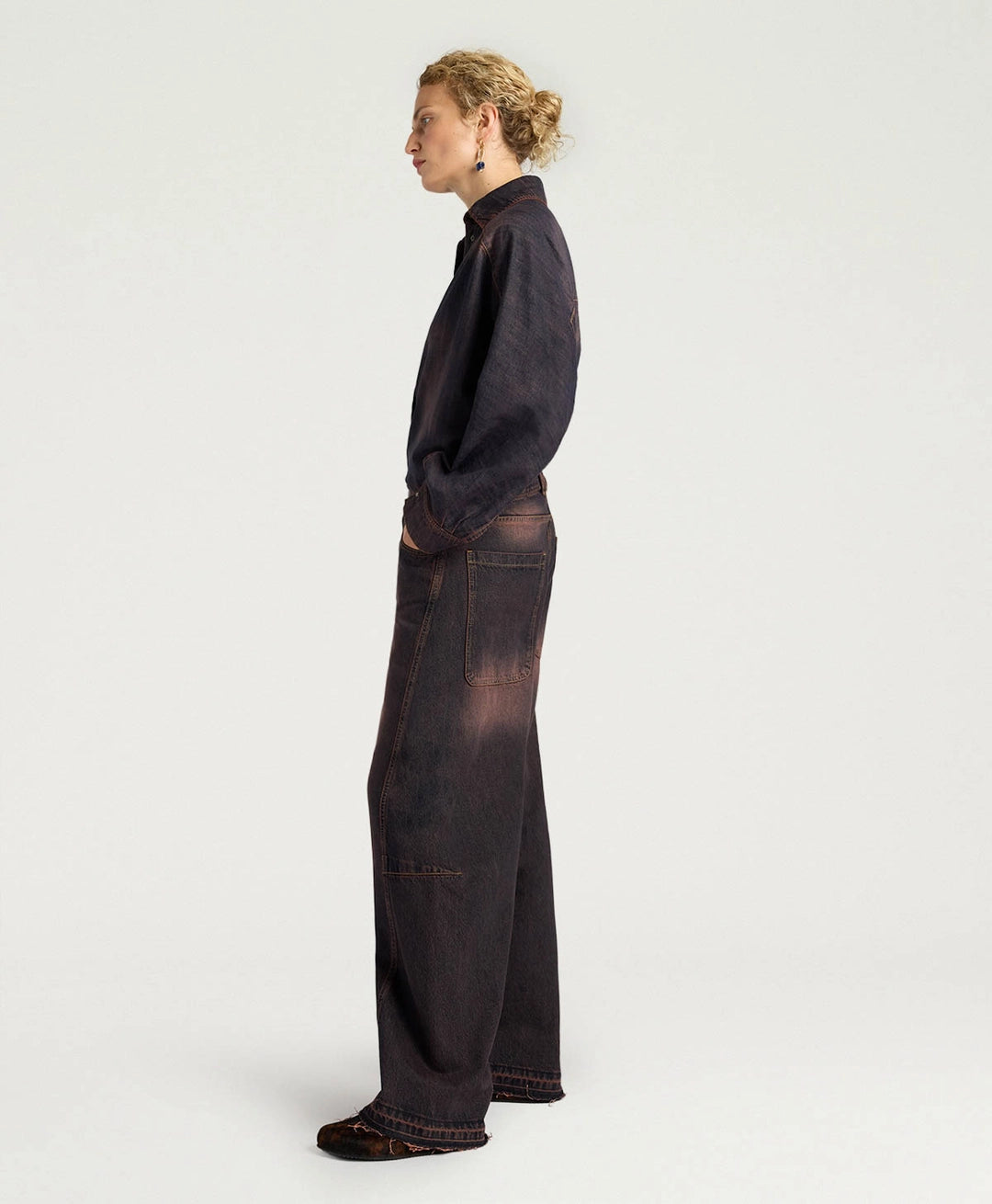NOTTINGHAM PANTS IN 12 OZ STONE WASHED DENIM - WINE RED