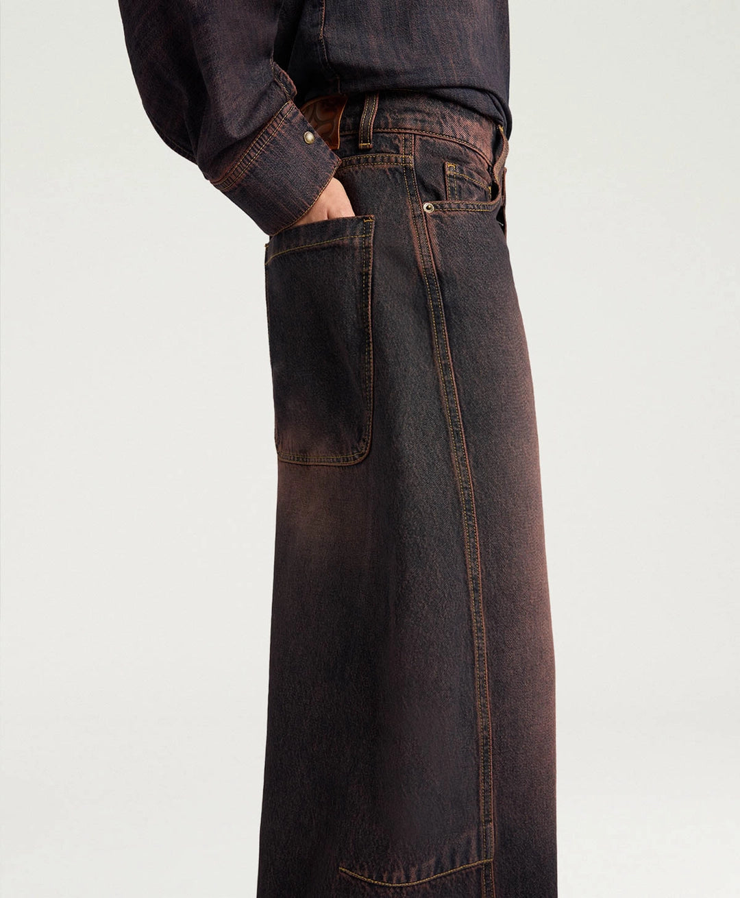 NOTTINGHAM PANTS IN 12 OZ STONE WASHED DENIM - WINE RED