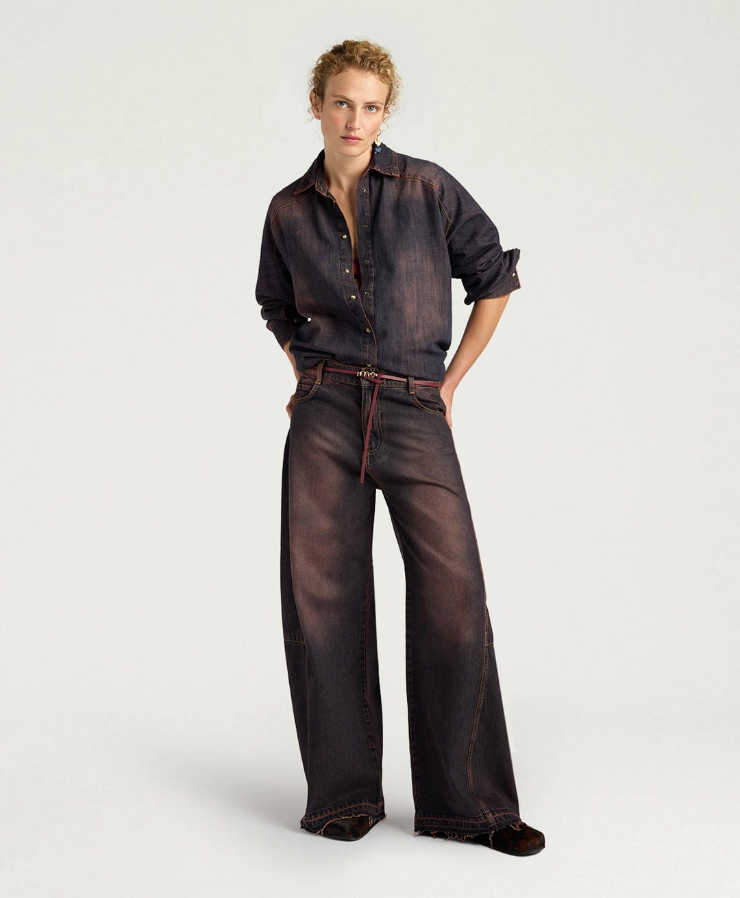 NOTTINGHAM PANTS IN 12 OZ STONE WASHED DENIM - WINE RED