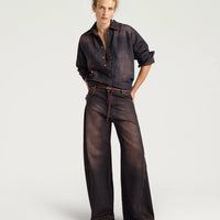 NOTTINGHAM PANTS IN 12 OZ STONE WASHED DENIM - WINE RED