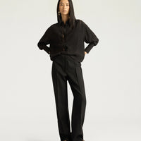 BENJAMIN PANTS IN SOLID COLOUR CHEVRON WOOL - BLACK