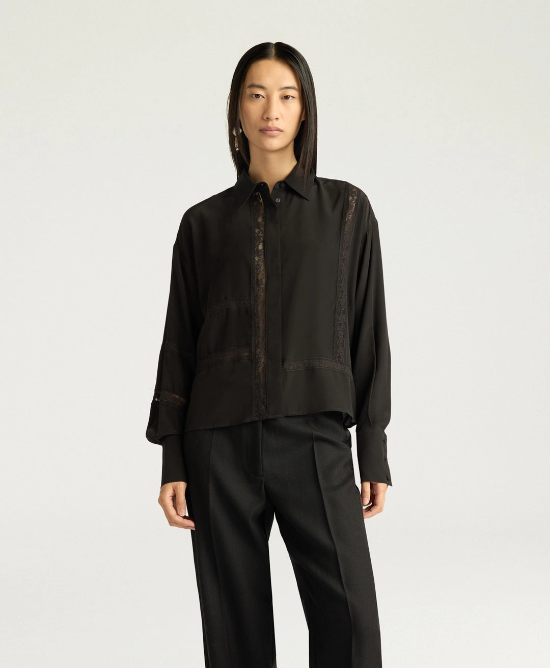 BENJAMIN PANTS IN SOLID COLOUR CHEVRON WOOL - BLACK