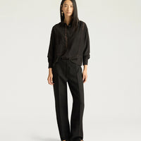 BENJAMIN PANTS IN SOLID COLOUR CHEVRON WOOL - BLACK