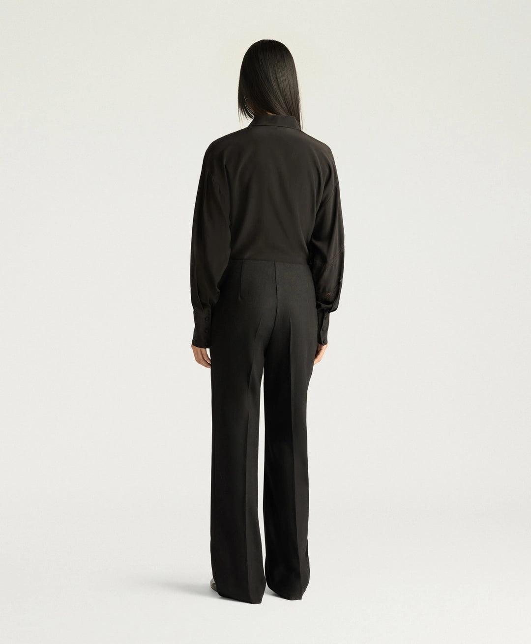 BENJAMIN PANTS IN SOLID COLOUR CHEVRON WOOL - BLACK