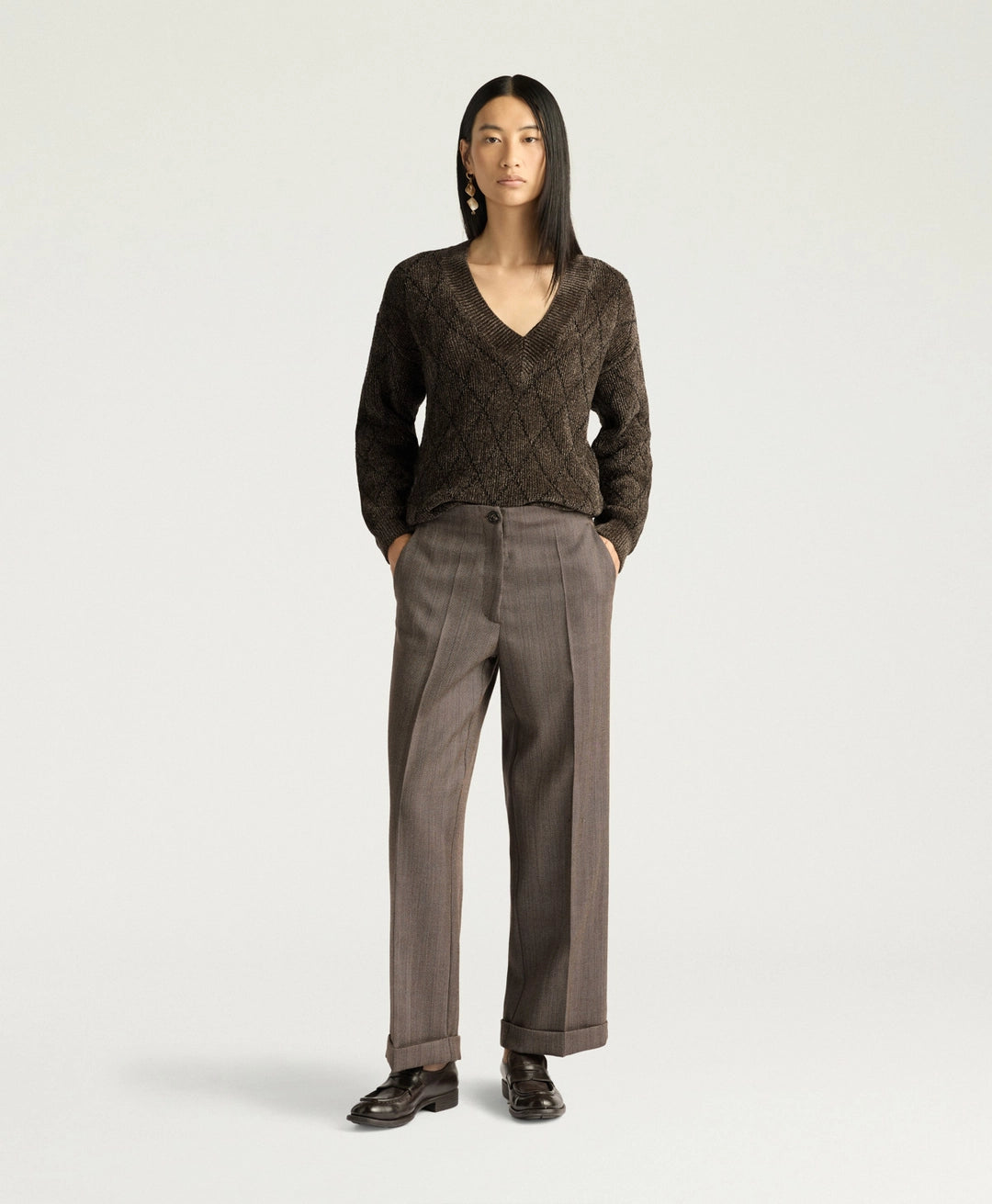 ETHAN PANTS IN SHETLAND GRISAILLE WOOL - TOBACCO MULTICOLOR