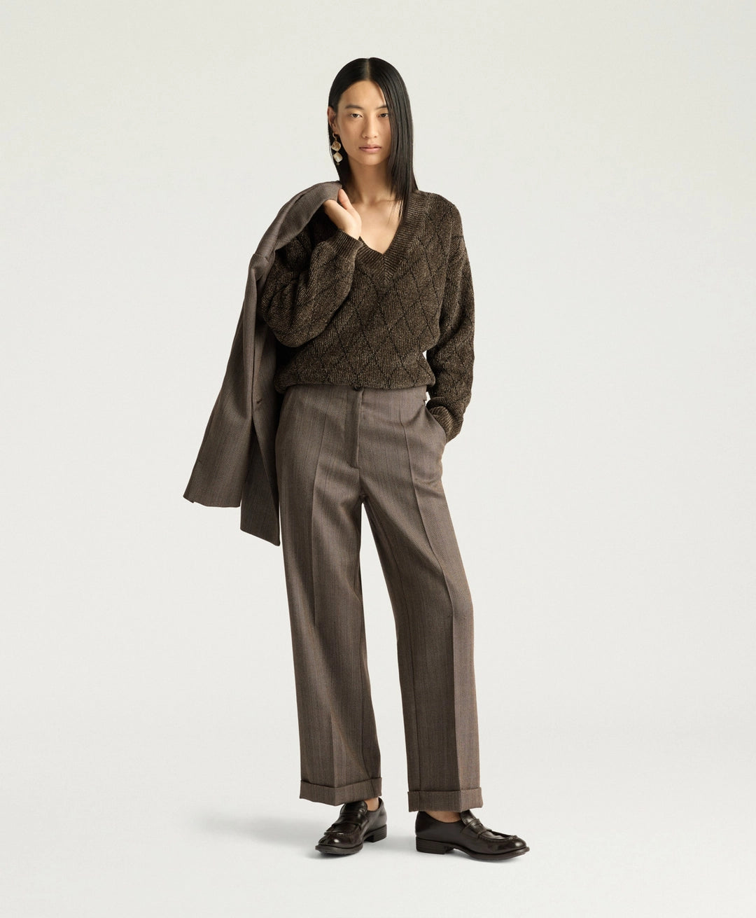 ETHAN PANTS IN SHETLAND GRISAILLE WOOL - TOBACCO MULTICOLOR