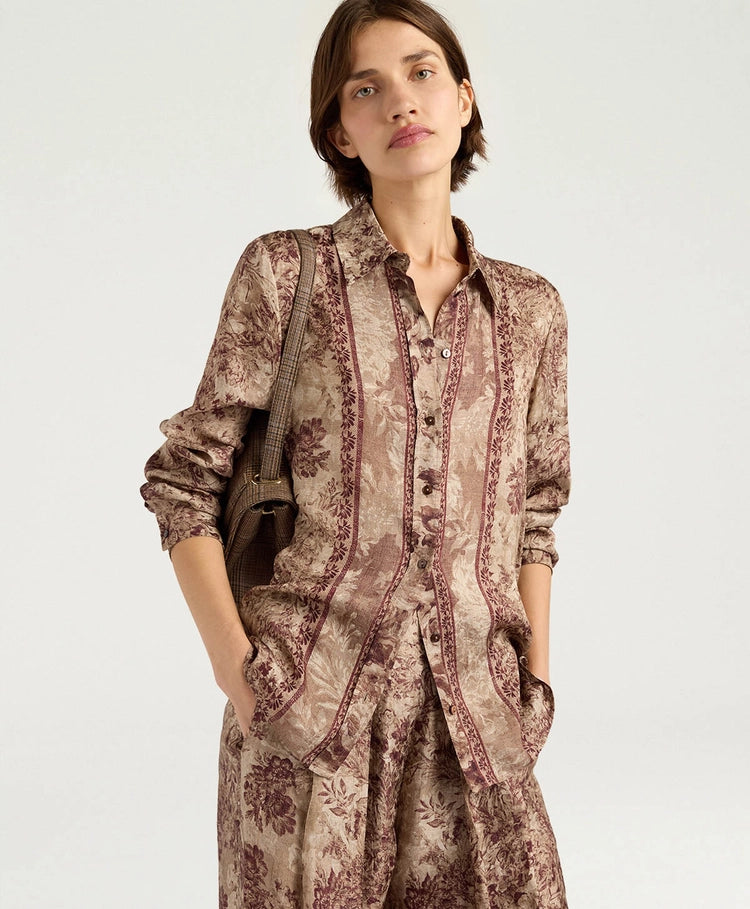 ARLES SHIRT IN PRINTED JACQUARD VISCOSE - BURGUNDY MULTICOLOR