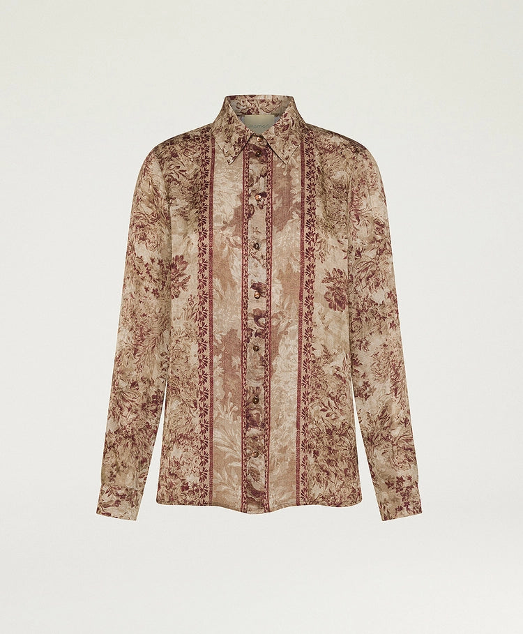 ARLES SHIRT IN PRINTED JACQUARD VISCOSE - BURGUNDY MULTICOLOR